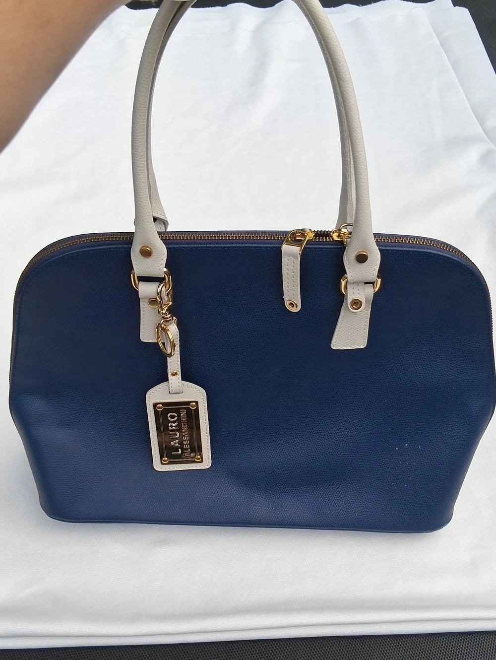 LAURO‎ Navy and Cream Structured Dome Satchel